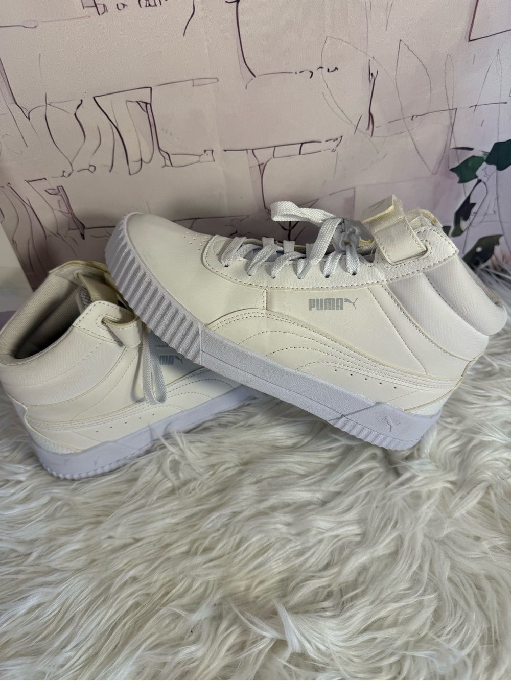 PUMA Carina Mid Women’s 7.5 White Platform High Top Sneakers 373233-01